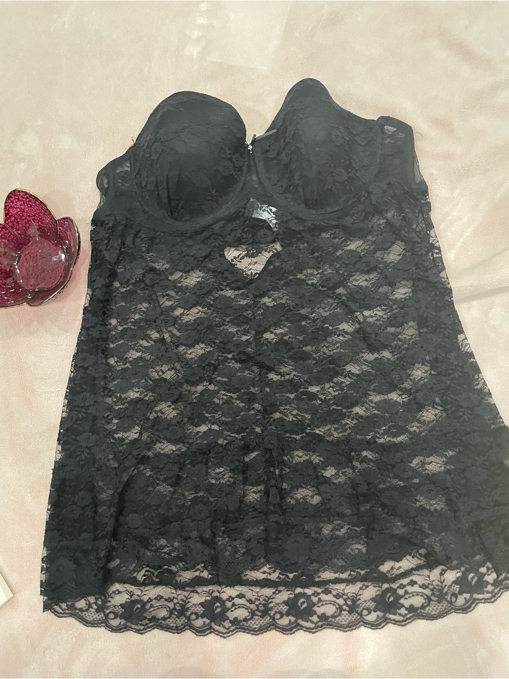 Torrid Black Floral Lace Babydoll Chemise Slip Dress - built in support Bra 2x